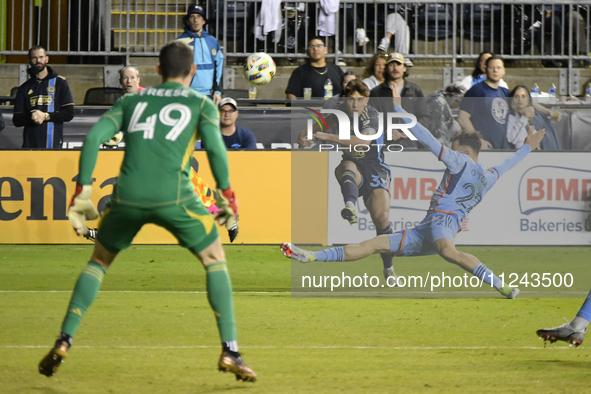 Philadelphia Union Midfielder Quinn Sullivan and NYC FC Midfielder Kevin O'Toole are in action during the second half of the Philadelphia Un...