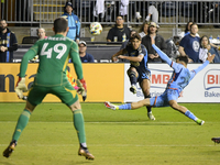 Philadelphia Union Midfielder Quinn Sullivan and NYC FC Midfielder Kevin O'Toole are in action during the second half of the Philadelphia Un...