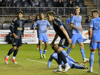 Players on the field are reacting to a late offside shot on goal as Philadelphia Union is being defeated by New York City FC 1-2 at Subaru P...