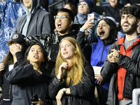 Philadelphia Union fans are reacting to a late offside shot on goal as Philadelphia Union is being defeated by New York City FC 1-2 at Subar...