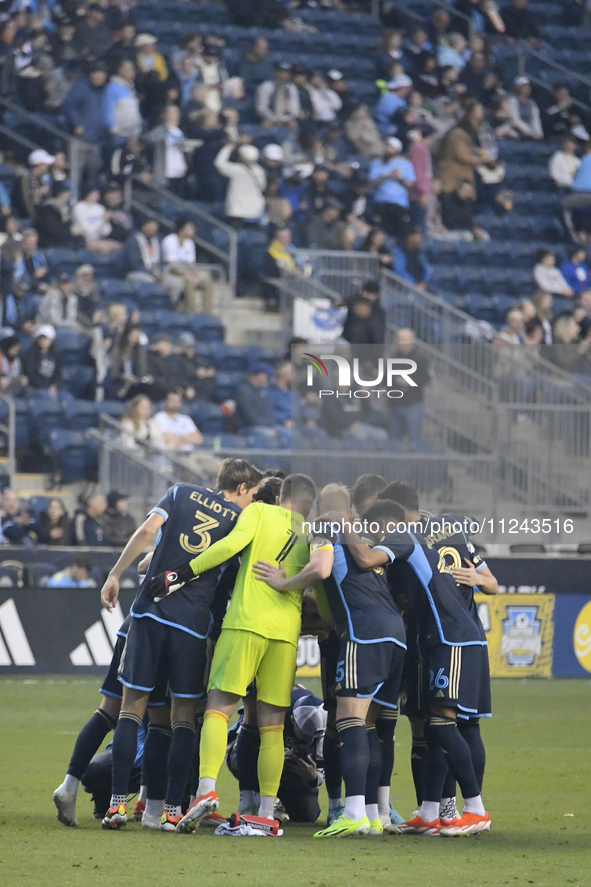 Players of Philadelphia Union are preparing pre-game to take on New York City FC for a home game at Subaru Park in Chester, PA, USA, on May...