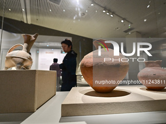 Visitors are looking at a cultural relics exhibition at Qingzhou Museum in East China's Shandong province, on May 16, 2024. (