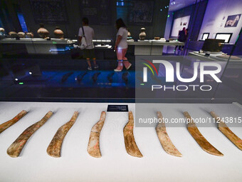 Visitors are looking at a cultural relics exhibition at Qingzhou Museum in East China's Shandong province, on May 16, 2024. (