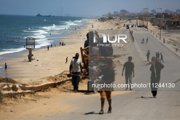 This picture is showing a view of a military ship in the Mediterranean Sea off the coast of the Gaza Strip on May 16, 2024. 