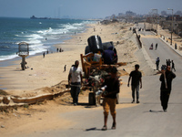 This picture is showing a view of a military ship in the Mediterranean Sea off the coast of the Gaza Strip on May 16, 2024. (