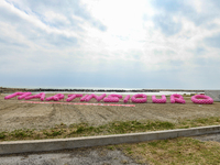 A ''Martinsicuro'' inscription made with pink balloons prior to the 107th Giro d'Italia 2024, Stage 12, a 193km stage from Martinsicuro to F...