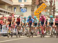 A general view of the peloton prior to the 107th Giro d'Italia 2024, Stage 12, a 193km stage from Martinsicuro to Fano is seen in Martinsicu...