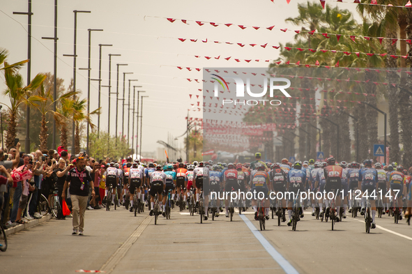 A general view of the peloton prior to the 107th Giro d'Italia 2024, Stage 12, a 193km stage from Martinsicuro to Fano is seen in Martinsicu...