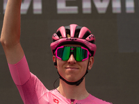Tadej Pogacar of Slovenia and UAE Team Emirates - Pink Leader Jersey reacting prior to the 107th Giro d'Italia 2024, Stage 12, a 193km stage...
