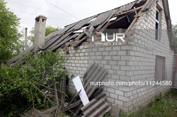 A house is being damaged by the falling debris of a Russian rocket in Dnipro, Ukraine, on May 15, 2024. NO USE RUSSIA. NO USE BELARUS. 