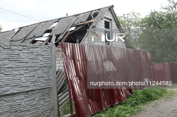 A house is being damaged by the falling debris of a Russian rocket in Dnipro, Ukraine, on May 15, 2024. NO USE RUSSIA. NO USE BELARUS. 