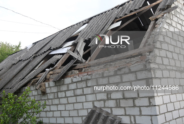 A house is being damaged by the falling debris of a Russian rocket in Dnipro, Ukraine, on May 15, 2024. NO USE RUSSIA. NO USE BELARUS. 