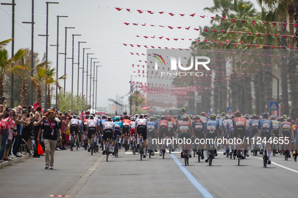 A general view of the peloton prior to the 107th Giro d'Italia 2024, Stage 12, a 193km stage from Martinsicuro to Fano is seen in Martinsicu...