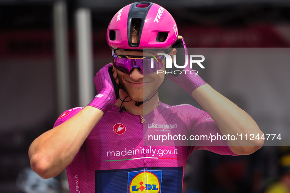 Jonathan Milan of Italy and Team Lidl - Trek - Purple Points Jersey prior to the 107th Giro d'Italia 2024, Stage 12, a 193km stage from Mart...