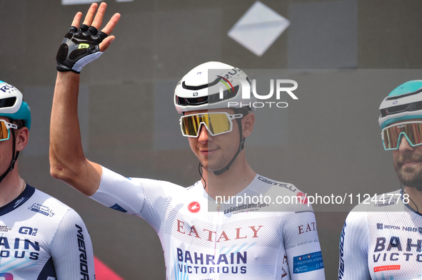 Antonio Tiberi of Italy and Team Bahrain - Victorious prior to the 107th Giro d'Italia 2024, Stage 12, a 193km stage from Martinsicuro to Fa...