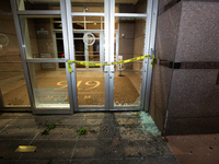 A glass door is being seen destroyed at 919 Milam St. after the storm in City, Country, on May 16, 2024. (