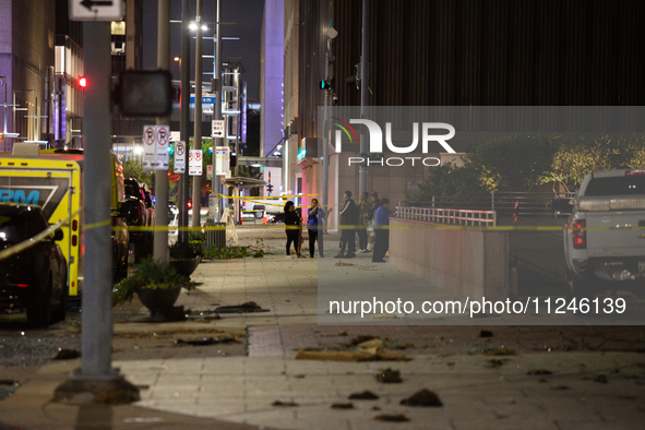 Much of the downtown is being taped off after the storm in Downtown, on May 16, 2024. 