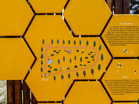 A map of the park is being seen at the entrance, giving information about the importance of bees for the ecosystem, in Nicosia, Cyprus, on A...