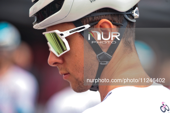 Antonio Tiberi of Italy and Team Bahrain - Victorious - White best young jersey prior to the 107th Giro d'Italia 2024, Stage 12, a 193km sta...