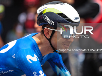 Pelayo Sanchez of Spain and Movistar Team prior to the 107th Giro d'Italia 2024, Stage 12, a 193km stage from Martinsicuro to Fano is seen i...