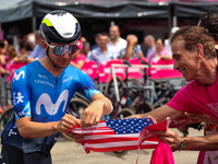 Pelayo Sanchez of Spain and Movistar Team signing autographs to fans prior to the 107th Giro d'Italia 2024, Stage 12, a 193km stage from Mar...