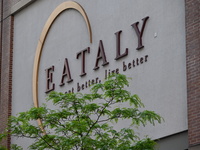 The Eataly storefront signage is showing a large police presence after an assault at Eataly Italian Restaurant in Chicago, Illinois, United...