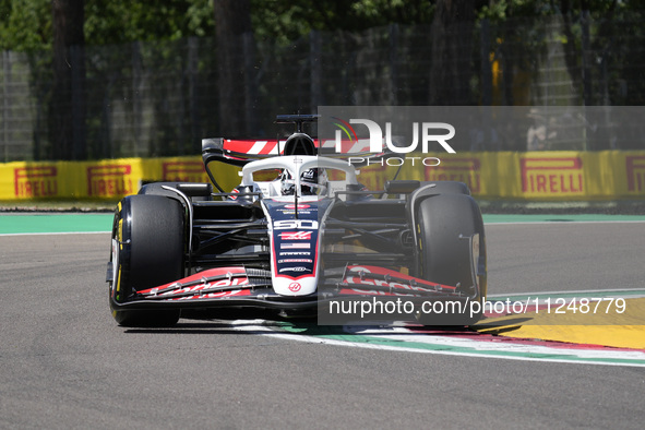 Kevin Magnussen of Denmark and Haas F1 VF-24 Ferrari are driving on track during the Free Practice of the Formula 1 Gran Premio del Made in...