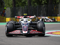 Nico Hulkenberg of Germany and Haas F1 VF-24 Ferrari are driving on track during the Free Practice of the Formula 1 Gran Premio del Made in...