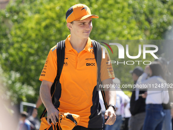 Oscar Piastri of Australia and McLaren MCL38 Mercedes are arriving at the circuit prior to the Free Practice of the Formula 1 Gran Premio de...