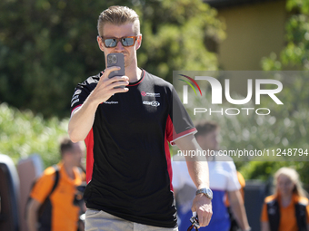 Nico Hulkenberg of Germany and Haas F1 VF-24 Ferrari are arriving at the circuit prior to the Free Practice of the Formula 1 Gran Premio del...