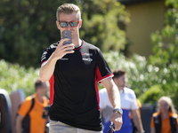 Nico Hulkenberg of Germany and Haas F1 VF-24 Ferrari are arriving at the circuit prior to the Free Practice of the Formula 1 Gran Premio del...