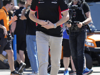 Nico Hulkenberg of Germany and Haas F1 VF-24 Ferrari are arriving at the circuit prior to the Free Practice of the Formula 1 Gran Premio del...