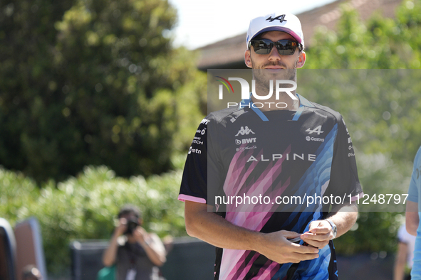 Pierre Gasly of France and Alpine F1 A524 Renault is arriving at the circuit prior to the Free Practice of the Formula 1 Gran Premio del Mad...