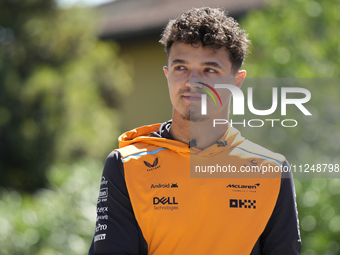 Lando Norris of England and McLaren MCL38 Mercedes are arriving at the circuit prior to the Free Practice of the Formula 1 Gran Premio del M...