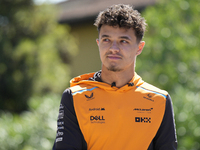 Lando Norris of England and McLaren MCL38 Mercedes are arriving at the circuit prior to the Free Practice of the Formula 1 Gran Premio del M...