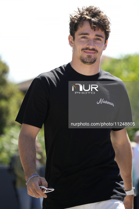 Charles Leclerc of Monaco and Ferrari SF-24 are arriving at the circuit prior to the Free Practice of the Formula 1 Gran Premio del Made in...