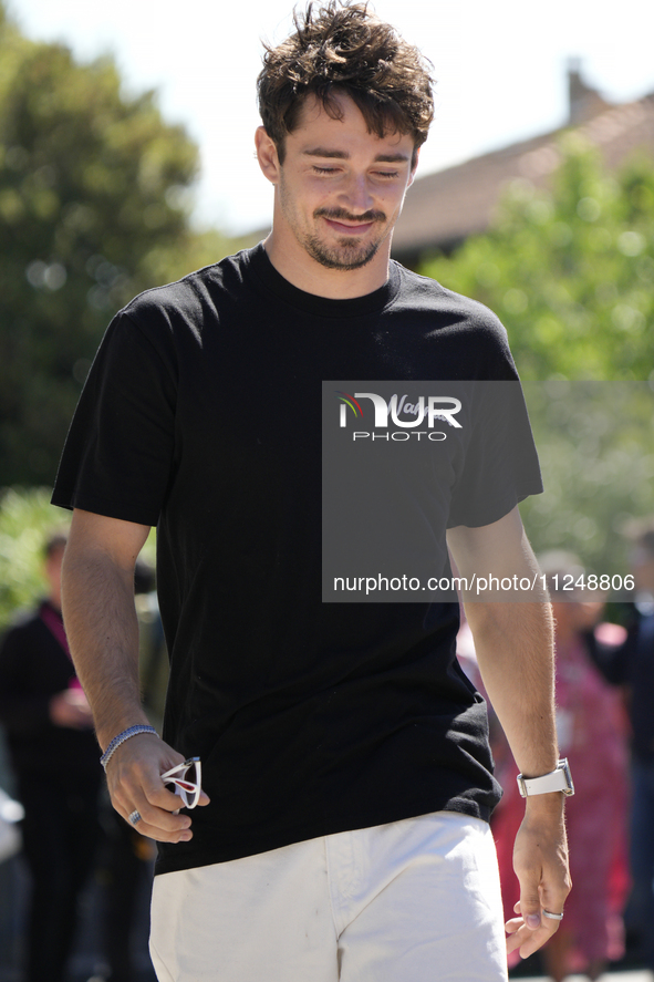 Charles Leclerc of Monaco and Ferrari SF-24 are arriving at the circuit prior to the Free Practice of the Formula 1 Gran Premio del Made in...