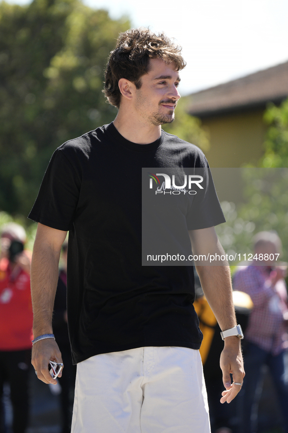 Charles Leclerc of Monaco and Ferrari SF-24 are arriving at the circuit prior to the Free Practice of the Formula 1 Gran Premio del Made in...