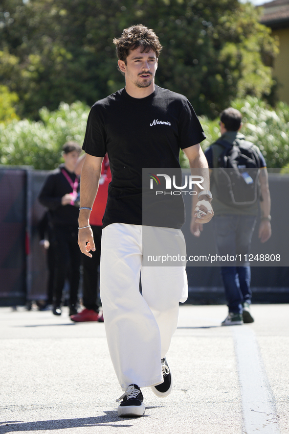 Charles Leclerc of Monaco and Ferrari SF-24 are arriving at the circuit prior to the Free Practice of the Formula 1 Gran Premio del Made in...