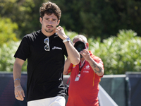 Charles Leclerc of Monaco and Ferrari SF-24 are arriving at the circuit prior to the Free Practice of the Formula 1 Gran Premio del Made in...