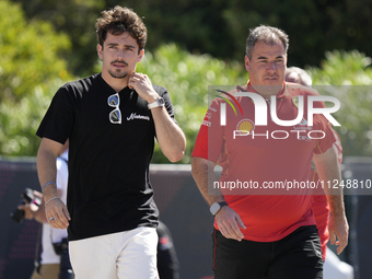 Charles Leclerc of Monaco and Ferrari SF-24 are arriving at the circuit prior to the Free Practice of the Formula 1 Gran Premio del Made in...