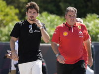 Charles Leclerc of Monaco and Ferrari SF-24 are arriving at the circuit prior to the Free Practice of the Formula 1 Gran Premio del Made in...