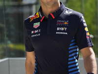 Sergio Perez of Mexico and Oracle Red Bull Racing RB20 are arriving at the circuit prior to the Free Practice of the Formula 1 Gran Premio d...