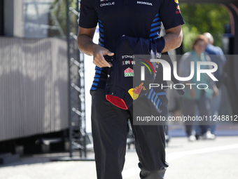 Sergio Perez of Mexico and Oracle Red Bull Racing RB20 are arriving at the circuit prior to the Free Practice of the Formula 1 Gran Premio d...