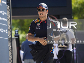 Sergio Perez of Mexico and Oracle Red Bull Racing RB20 are arriving at the circuit prior to the Free Practice of the Formula 1 Gran Premio d...