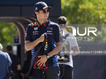 Sergio Perez of Mexico and Oracle Red Bull Racing RB20 are arriving at the circuit prior to the Free Practice of the Formula 1 Gran Premio d...