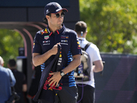 Sergio Perez of Mexico and Oracle Red Bull Racing RB20 are arriving at the circuit prior to the Free Practice of the Formula 1 Gran Premio d...