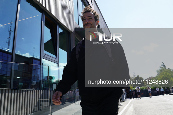 Daniel Ricciardo of Australia and Visa Cash App RB VCARB 01 are arriving at the circuit prior to the Free Practice of the Formula 1 Gran Pre...