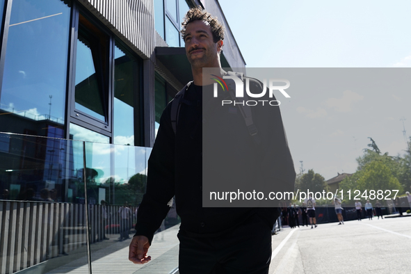 Daniel Ricciardo of Australia and Visa Cash App RB VCARB 01 are arriving at the circuit prior to the Free Practice of the Formula 1 Gran Pre...