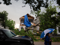 A house at Ashland St. and 27th St. in the Houston Heights is being seen destroyed after a severe storm in Houston, Texas, on May 17, 2024....